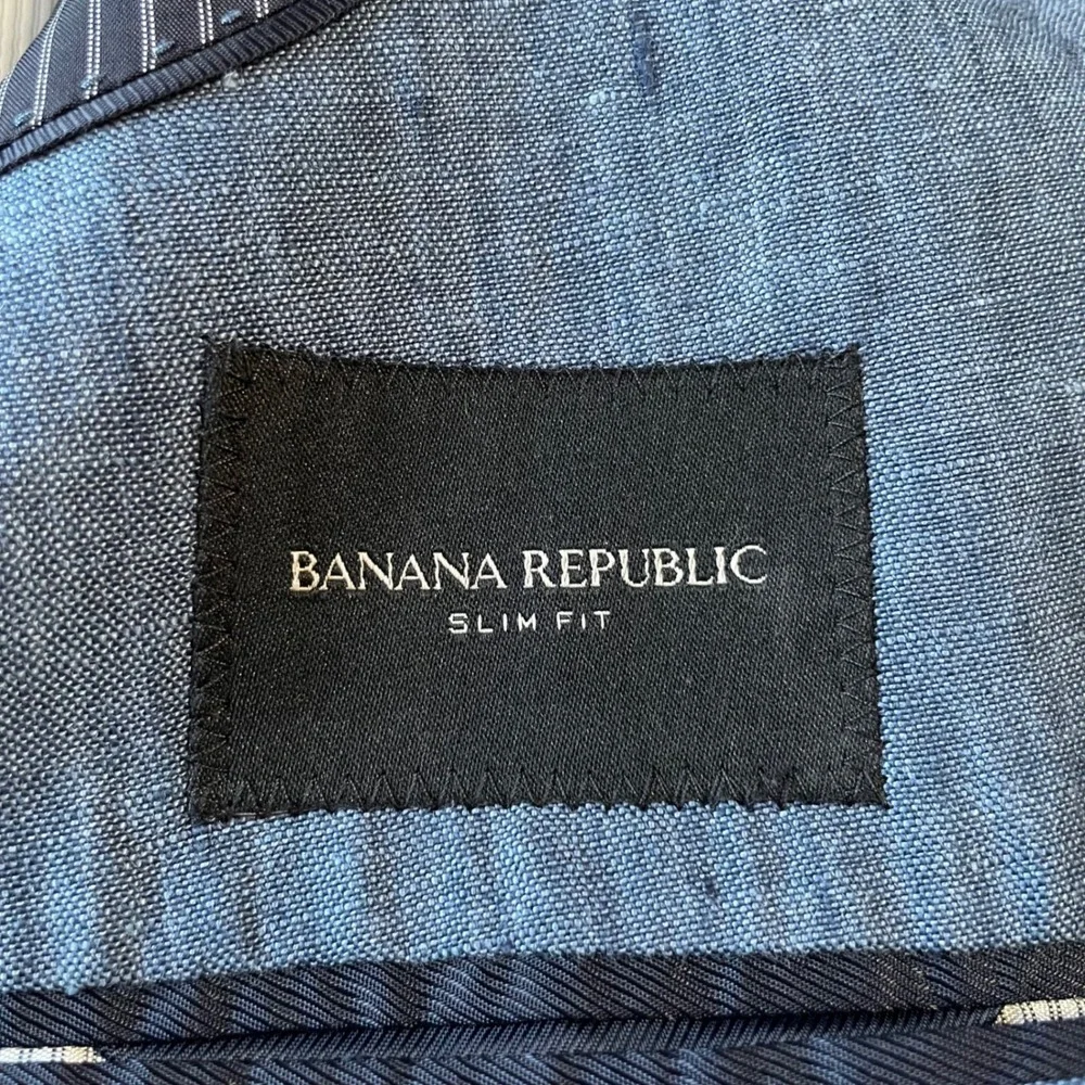 Banana Republic Sport Coat Men 40 Blue Linen Slim Fit Blazer Quiet Luxury Preppy